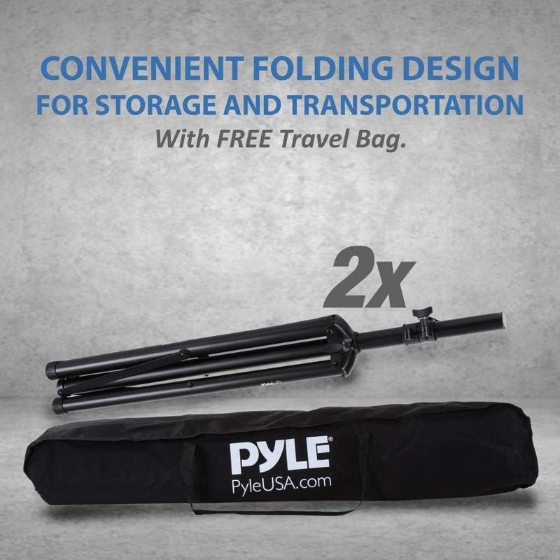 Pyle Universal Dual PA DJ Tripod 2 Speaker Stand Kit with Adjustable Height & Storage Bag Constructed with Heavy Duty Durable Steel & Lightweight for Easy Mobility Safety PIN Screw Locks PSTK107,Black - Image 4